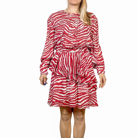 Isabel Etoile Marant Dress White Red Ruffle Long Sleeve Mini Dress Size 2 NWT - Picture 4 of 14